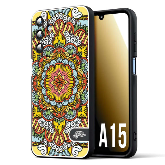 CUSTOMIZZA - Custodia cover nera morbida in tpu compatibile per Samsung A15 5G mandala colorato fiore nuvole arancione