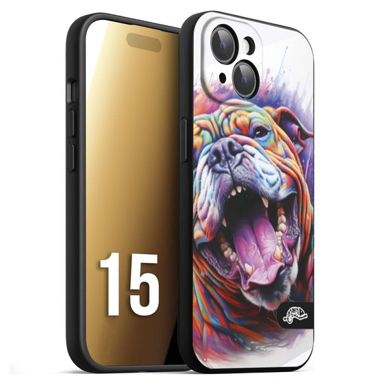 CUSTOMIZZA - Custodia cover nera morbida in tpu compatibile per iPhone 15 animali color bulldog cane dog colori vibranti disegnato schizzo