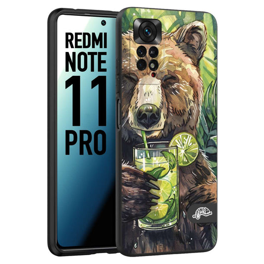 CUSTOMIZZA - Custodia cover nera morbida in tpu compatibile per Xiaomi Redmi Note 11 PRO fiori estate disegnata cocktails animali simpatici orso bear negroni