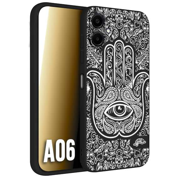 CUSTOMIZZA - Custodia cover nera morbida in tpu compatibile per Samsung A06 mano di fatima effetto rilievo mandala donna