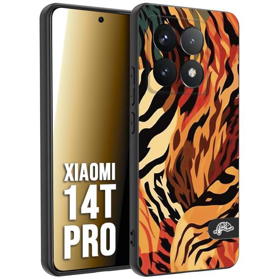 CUSTOMIZZA - Custodia cover nera morbida in tpu compatibile per Xiaomi 14T PRO leopardato maculato tigrato tiger colorata gialla rossa arancio