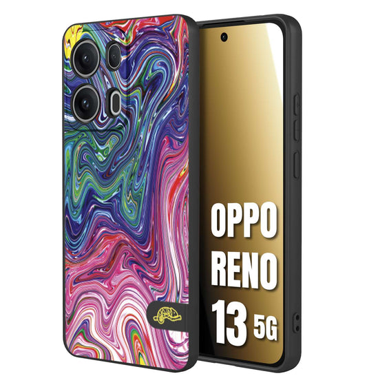 CUSTOMIZZA - Custodia cover nera morbida in tpu compatibile per Oppo Reno 13 5G colorata fantasia vortice marmo arcobaleno rosa blu fucsia