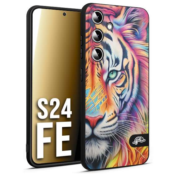 CUSTOMIZZA - Custodia cover nera morbida in tpu compatibile per Samsung S24 FE animali color tigre tiger viso colori vibranti disegnato schizzo