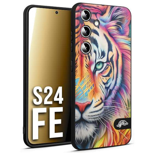 CUSTOMIZZA - Custodia cover nera morbida in tpu compatibile per Samsung S24 FE animali color tigre tiger viso colori vibranti disegnato schizzo