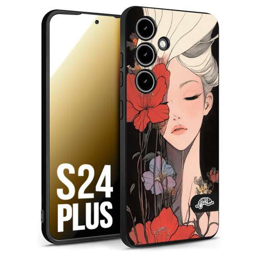 CUSTOMIZZA - Custodia cover nera morbida in tpu compatibile per Samsung S24 PLUS woman flower Fantasia Floreale Design Donna e Fiori, Retro Artistico