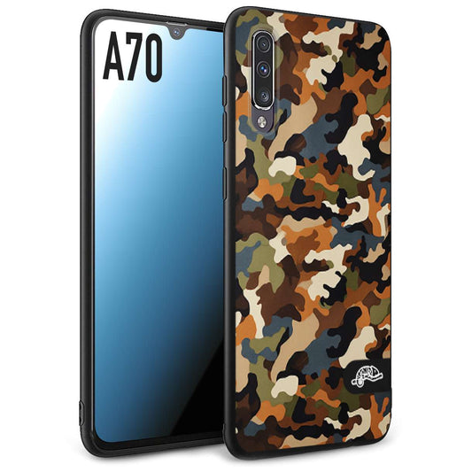 CUSTOMIZZA - Custodia cover nera morbida in tpu compatibile per Samsung A70 camouflage mimetico militare moderno blu marrone beige