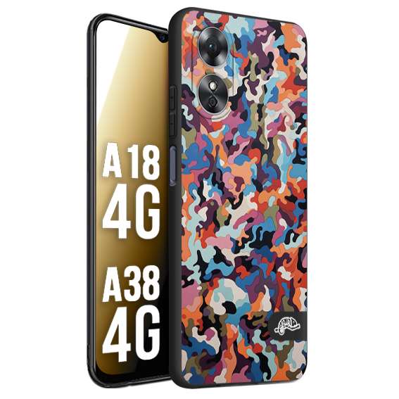 CUSTOMIZZA - Custodia cover nera morbida in tpu compatibile per Oppo A18 4G - A38 4G camouflage mimetico militare moderno blu arancio rosa