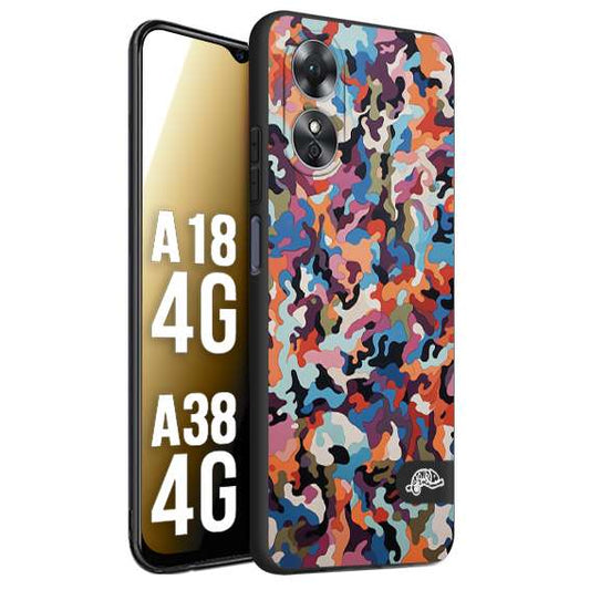 CUSTOMIZZA - Custodia cover nera morbida in tpu compatibile per Oppo A18 4G - A38 4G camouflage mimetico militare moderno blu arancio rosa