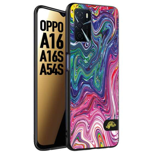 CUSTOMIZZA - Custodia cover nera morbida in tpu compatibile per Oppo A16 - A16S - A54S colorata fantasia vortice marmo arcobaleno rosa blu fucsia