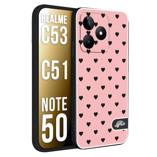 CUSTOMIZZA - Custodia cover nera morbida in tpu compatibile per Oppo Realme C53 - C51 - NOTE 50 cuori pois rosa donna pin up vintage