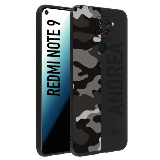 CUSTOMIZZA - Custodia cover nera morbida in tpu compatibile per Xiaomi Redmi Note 9 camouflage mimetico militare personalizzata nome