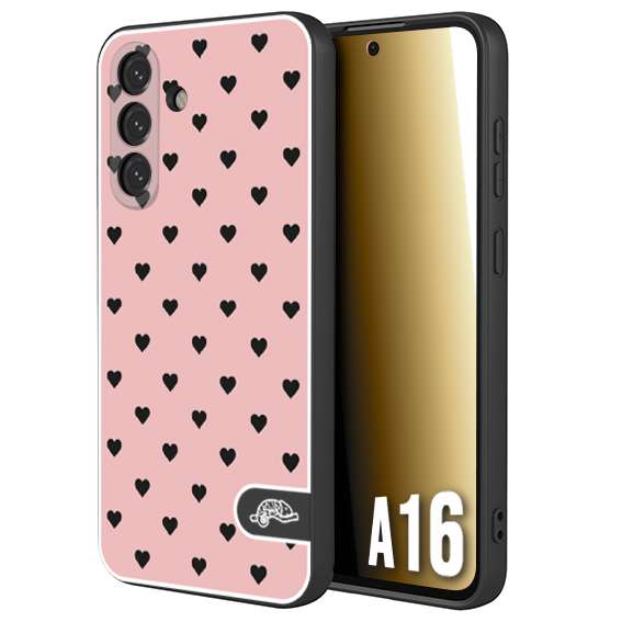 CUSTOMIZZA - Custodia cover nera morbida in tpu compatibile per Samsung A16 cuori pois rosa donna pin up vintage