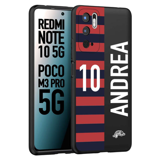 CUSTOMIZZA - Custodia cover nera morbida in tpu compatibile per Xiaomi Redmi Note 10 5G - Poco M3 Pro 5G personalizzata calcio football nome e numero calciatori rossoblu