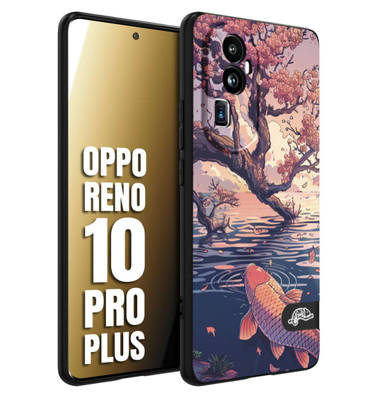 CUSTOMIZZA - Custodia cover nera morbida in tpu compatibile per Oppo Reno 10 PRO PLUS giapponese lago carpa koi rosa con foglie d'acero disegnata tattoo