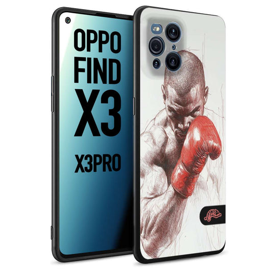 CUSTOMIZZA - Custodia cover nera morbida in tpu compatibile per Oppo Find X3 - Find X3 Pro 5G pugilato pugili disegno tattoo guantoni box sport primo piano