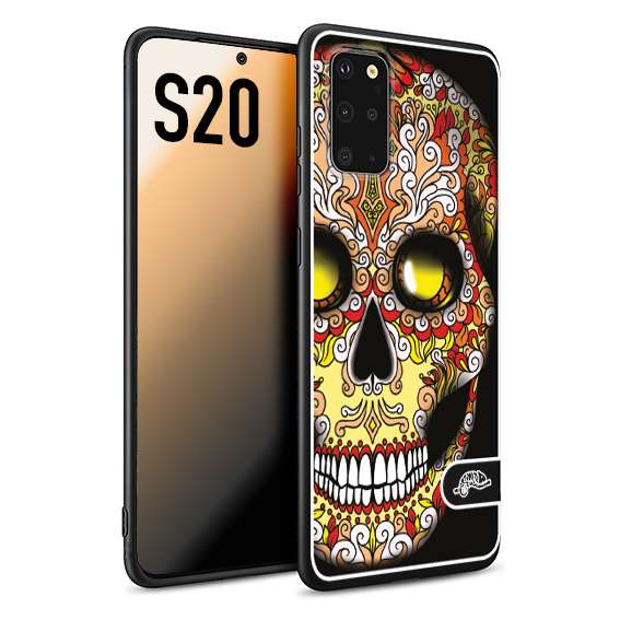 CUSTOMIZZA - Custodia cover nera morbida in tpu compatibile per Samsung S20 teschio messicano Mexican skull giallo rosso arancio