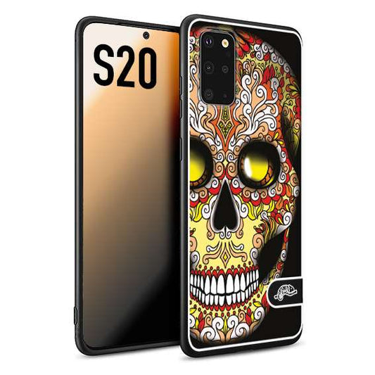 CUSTOMIZZA - Custodia cover nera morbida in tpu compatibile per Samsung S20 teschio messicano Mexican skull giallo rosso arancio