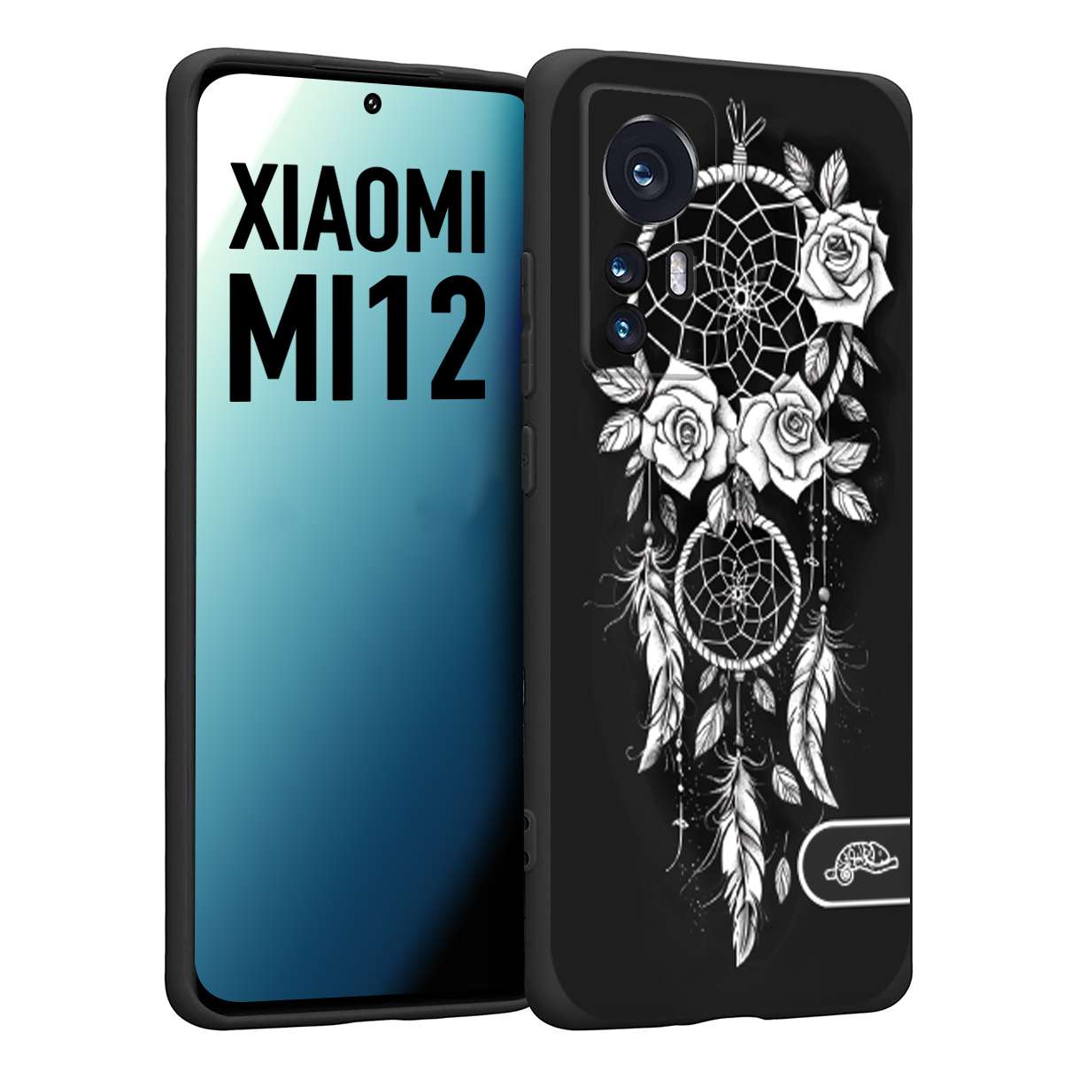 CUSTOMIZZA - Custodia cover nera morbida in tpu compatibile per Xiaomi 12 5G acchiappasogni dreamcatcher black and white bianco a rilievo disegnato tattoo tatuaggio