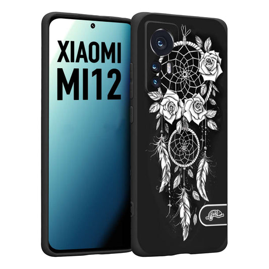 CUSTOMIZZA - Custodia cover nera morbida in tpu compatibile per Xiaomi 12 5G acchiappasogni dreamcatcher black and white bianco a rilievo disegnato tattoo tatuaggio