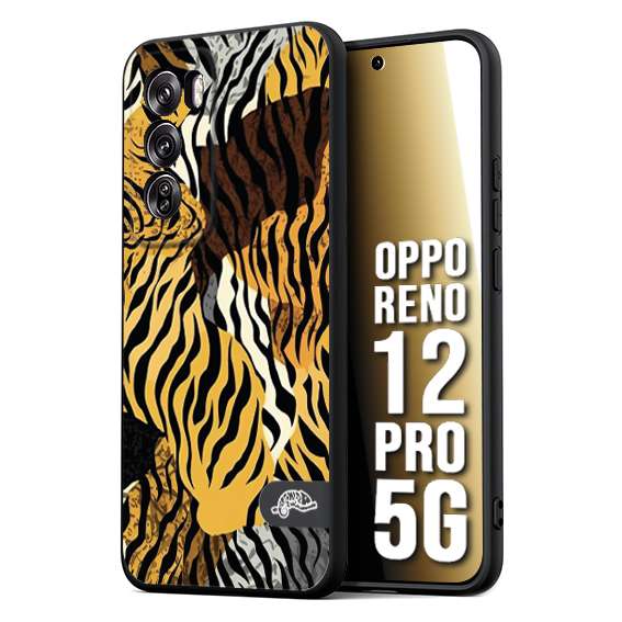 CUSTOMIZZA - Custodia cover nera morbida in tpu compatibile per Oppo Reno 12 PRO 5G leopardato tigrato tiger colorata donna fashion estate