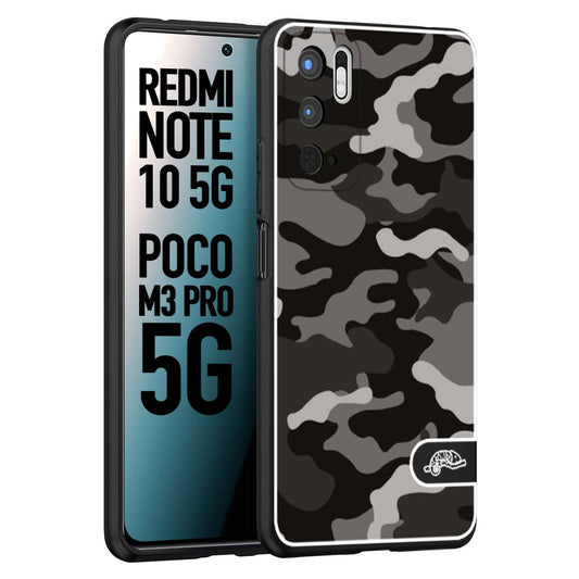 CUSTOMIZZA - Custodia cover nera morbida in tpu compatibile per Xiaomi Redmi Note 10 5G - Poco M3 Pro 5G camouflage mimetico militare nero black grigio