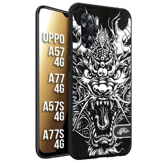 CUSTOMIZZA - Custodia cover nera morbida in tpu compatibile per Oppo A57 - A77 - A57S - A77S (4G) drago black and white bianco a rilievo disegnato tattoo tatuaggio