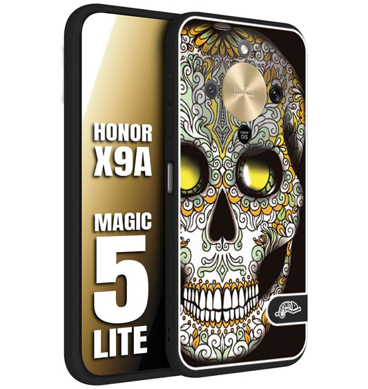 CUSTOMIZZA - Custodia cover nera morbida in tpu compatibile per Honor X9A - Honor Magic 5 Lite teschio messicano Mexican skull bianco verde giallo