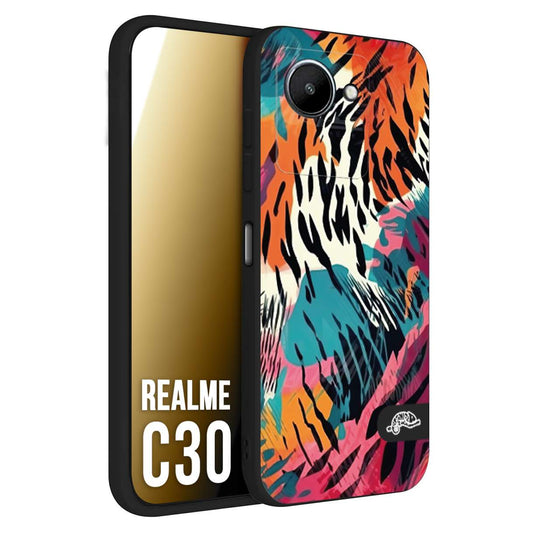 CUSTOMIZZA - Custodia cover nera morbida in tpu compatibile per Oppo Realme C30 leopardato maculato tigrato tiger colorata summer color