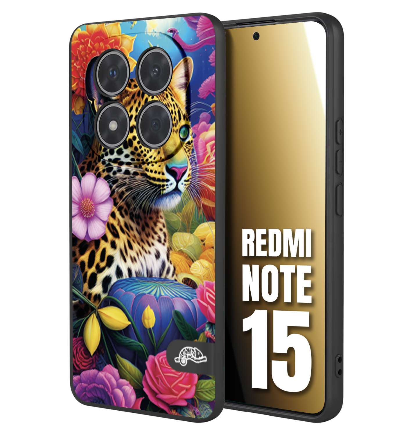 CUSTOMIZZA - Custodia cover nera morbida in tpu compatibile per Xiaomi Redmi Note 15 astratti donna flower fantasia leopardo ghepardo animali colorati