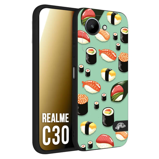 CUSTOMIZZA - Custodia cover nera morbida in tpu compatibile per Oppo Realme C30 sushi disegni giapponese nighiri acquamarina verde