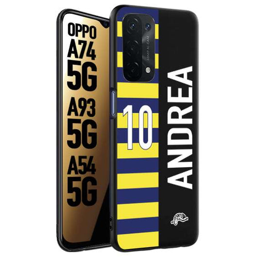 CUSTOMIZZA - Custodia cover nera morbida in tpu compatibile per Oppo A74 5G - A93 5G - A54 5G personalizzata calcio football nome e numero calciatori giallo blu