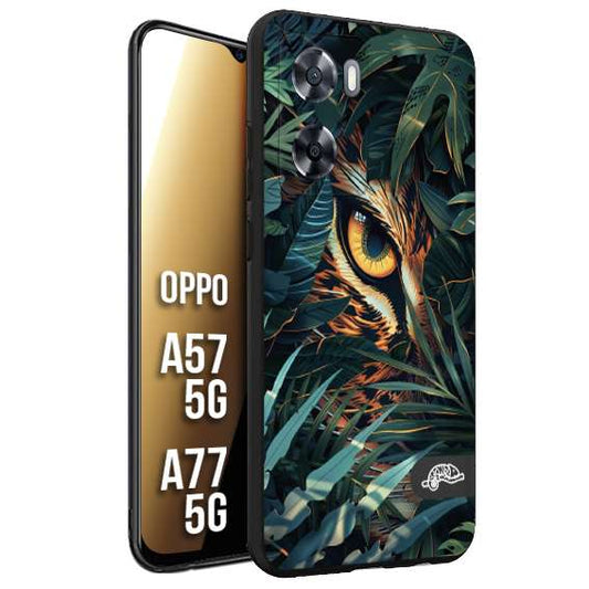 CUSTOMIZZA - Custodia cover nera morbida in tpu compatibile per Oppo A57 5G - A77 5G animali color giungla tropicale occhio di giaguaro felino disegnato