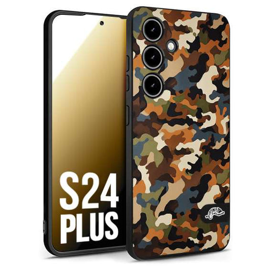 CUSTOMIZZA - Custodia cover nera morbida in tpu compatibile per Samsung S24 PLUS camouflage mimetico militare moderno blu marrone beige