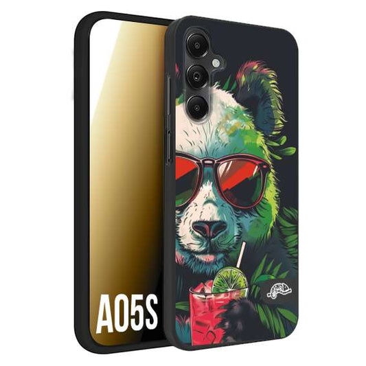 CUSTOMIZZA - Custodia cover nera morbida in tpu compatibile per Samsung A05S estate disegnata cocktails animali simpatici panda mojito