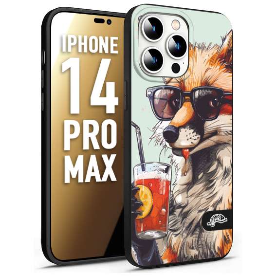 CUSTOMIZZA - Custodia cover nera morbida in tpu compatibile per iPhone 14 PRO MAX estate disegnata cocktails animali simpatici fox volpe negroni