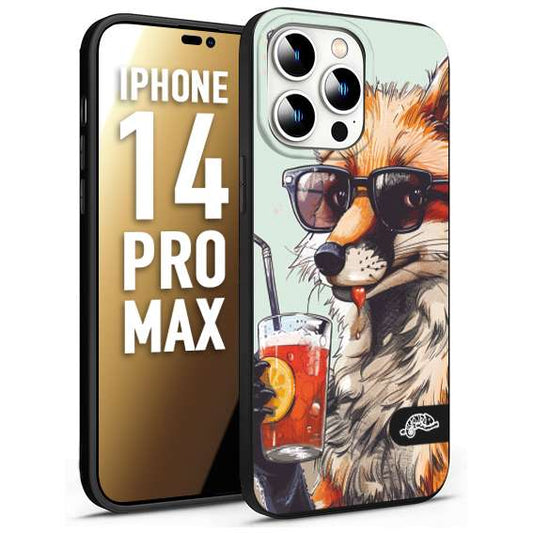 CUSTOMIZZA - Custodia cover nera morbida in tpu compatibile per iPhone 14 PRO MAX estate disegnata cocktails animali simpatici fox volpe negroni