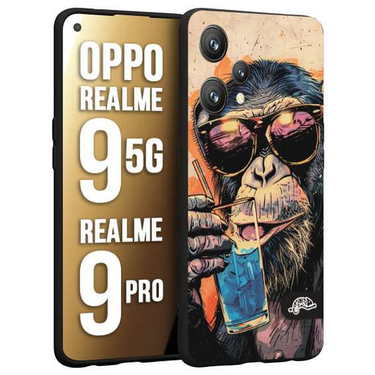 CUSTOMIZZA - Custodia cover nera morbida in tpu compatibile per Oppo Realme 9 5G - 9 PRO estate disegnata cocktails animali simpatici scimmia monkey negroni