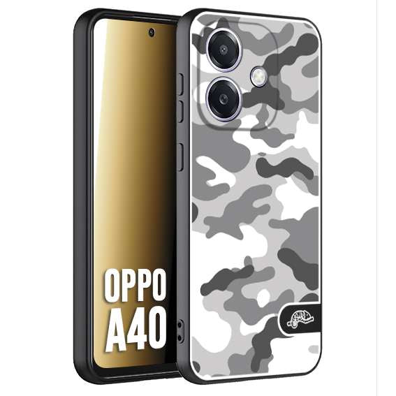 CUSTOMIZZA - Custodia cover nera morbida in tpu compatibile per Oppo A40 camouflage mimetico militare bianco white