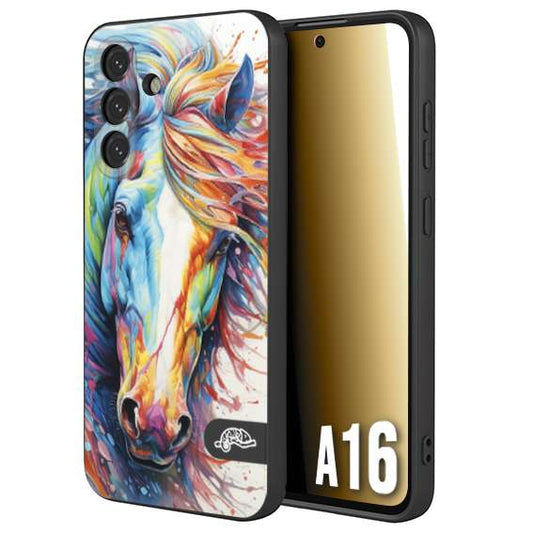 CUSTOMIZZA - Custodia cover nera morbida in tpu compatibile per Samsung A16 animali color cavallo horse viso colori vibranti disegnato schizzo