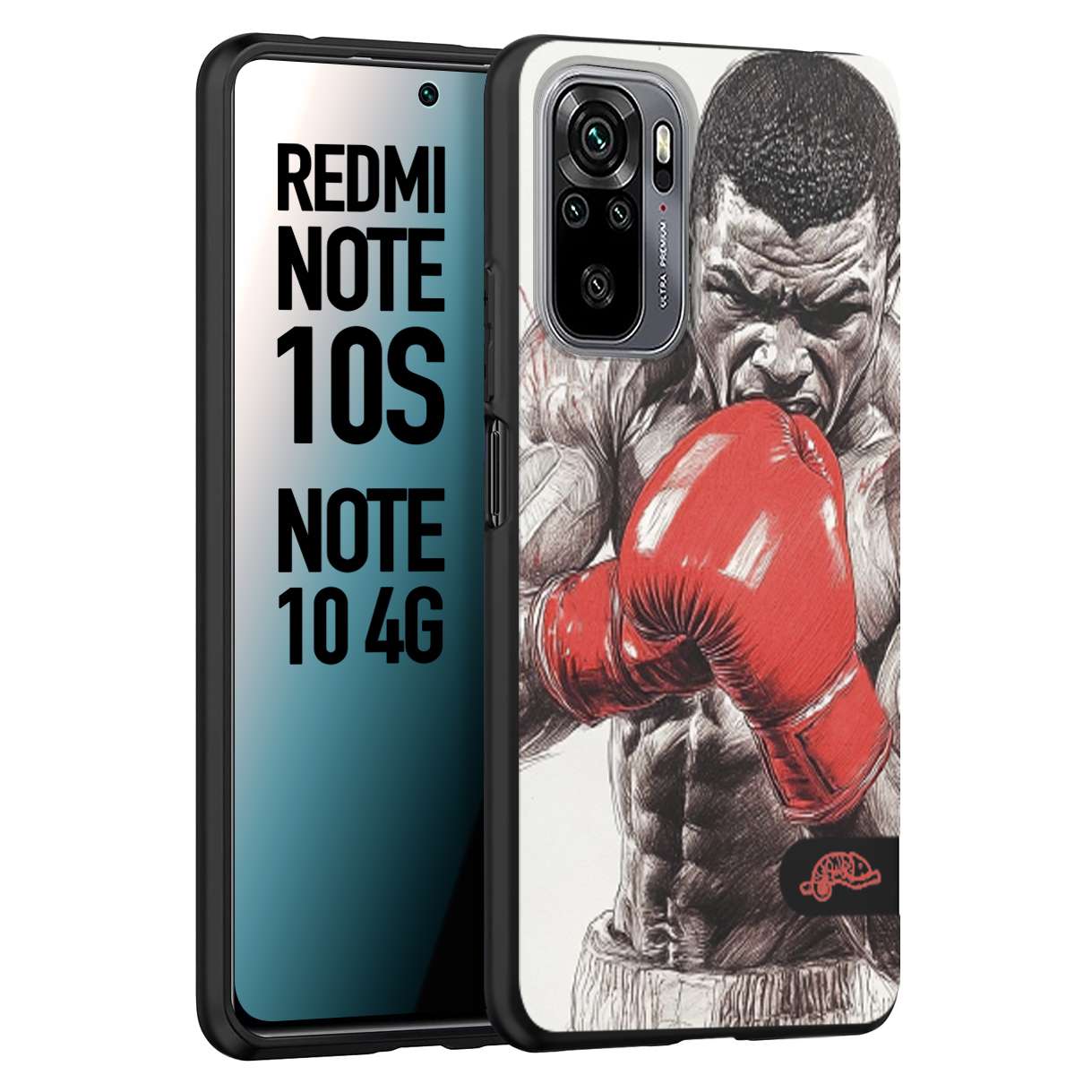 CUSTOMIZZA - Custodia cover nera morbida in tpu compatibile per Xiaomi Redmi Note 10S pugilato pugili disegno tattoo guantoni box pesi massimi gancio