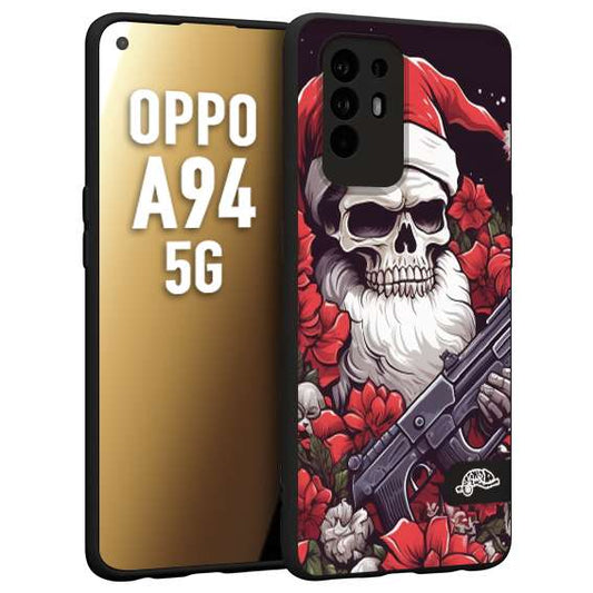 CUSTOMIZZA - Custodia cover nera morbida in tpu compatibile per Oppo A94 5G teschio natale santa claus fiori tattoo disegnato