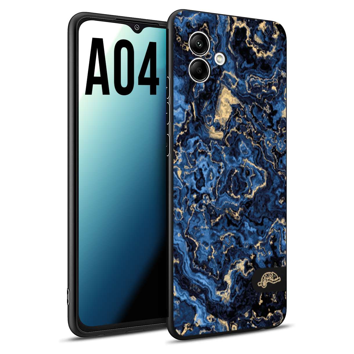 CUSTOMIZZA - Custodia cover nera morbida in tpu compatibile per Samsung A04 effetto marmo marble blu venature dorato psichedelico