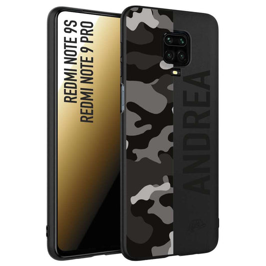 CUSTOMIZZA - Custodia cover nera morbida in tpu compatibile per Xiaomi Redmi Note 9S - Note 9 PRO camouflage mimetico militare personalizzata nome