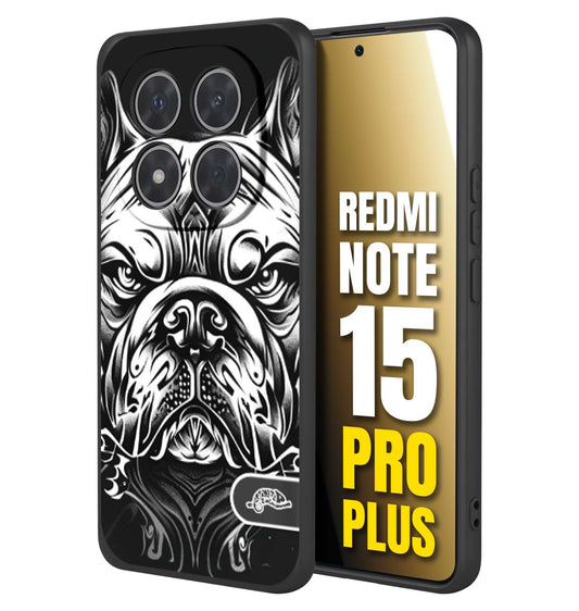 CUSTOMIZZA - Custodia cover nera morbida in tpu compatibile per Xiaomi Redmi Note 15 PRO PLUS bulldog bianco a rilievo disegnato tattoo tatuaggio