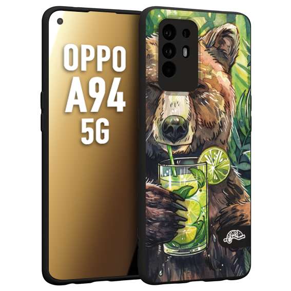 CUSTOMIZZA - Custodia cover nera morbida in tpu compatibile per Oppo A94 5G estate disegnata cocktails animali simpatici orso bear negroni