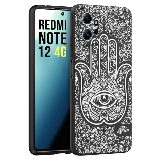 CUSTOMIZZA - Custodia cover nera morbida in tpu compatibile per Xiaomi Redmi Note 12 4G mano di fatima effetto rilievo mandala donna