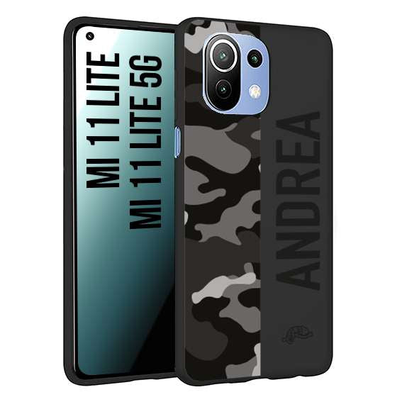 CUSTOMIZZA - Custodia cover nera morbida in tpu compatibile per Xiaomi Mi 11 Lite / Mi 11 Lite 5G camouflage mimetico militare personalizzata nome