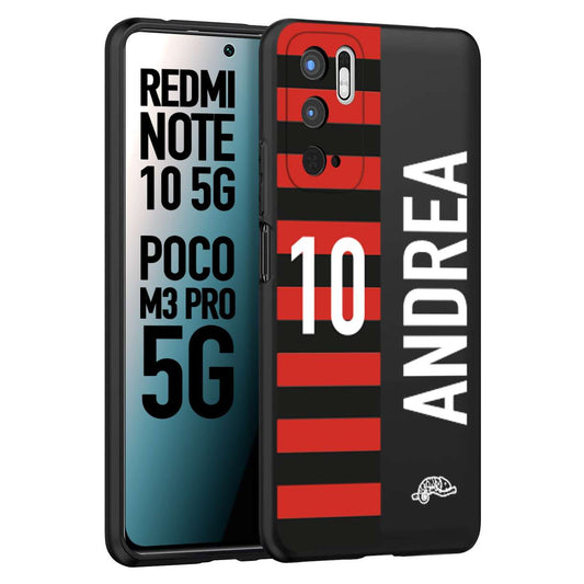 CUSTOMIZZA - Custodia cover nera morbida in tpu compatibile per Xiaomi Redmi Note 10 5G - Poco M3 Pro 5G personalizzata calcio football nome e numero calciatori rossonera
