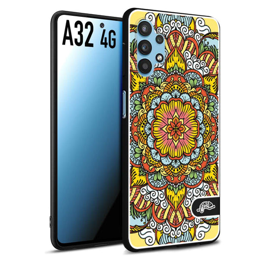 CUSTOMIZZA - Custodia cover nera morbida in tpu compatibile per Samsung A32 4G mandala colorato fiore nuvole arancione