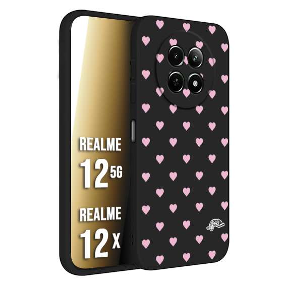 CUSTOMIZZA - Custodia cover nera morbida in tpu compatibile per Realme 12 5G - 12X cuori pois rosa su nero donna pin up vintage